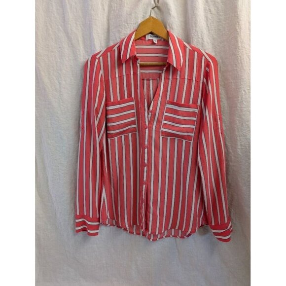 Express Tops - Express The Portofino Shirt pink black white stripes office work women's sz M